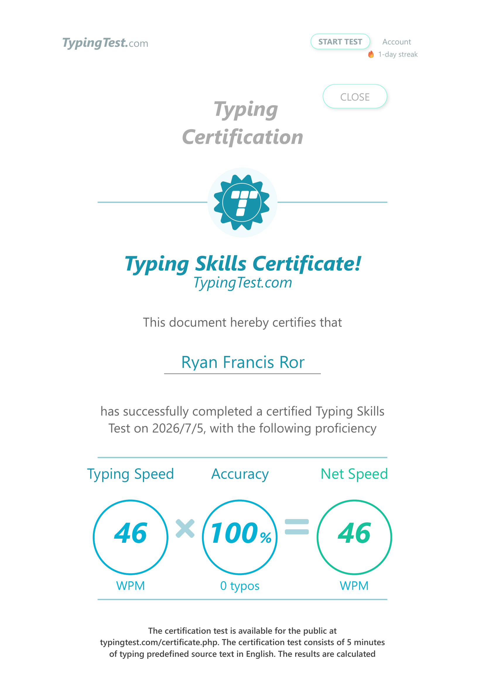 Typing Certification